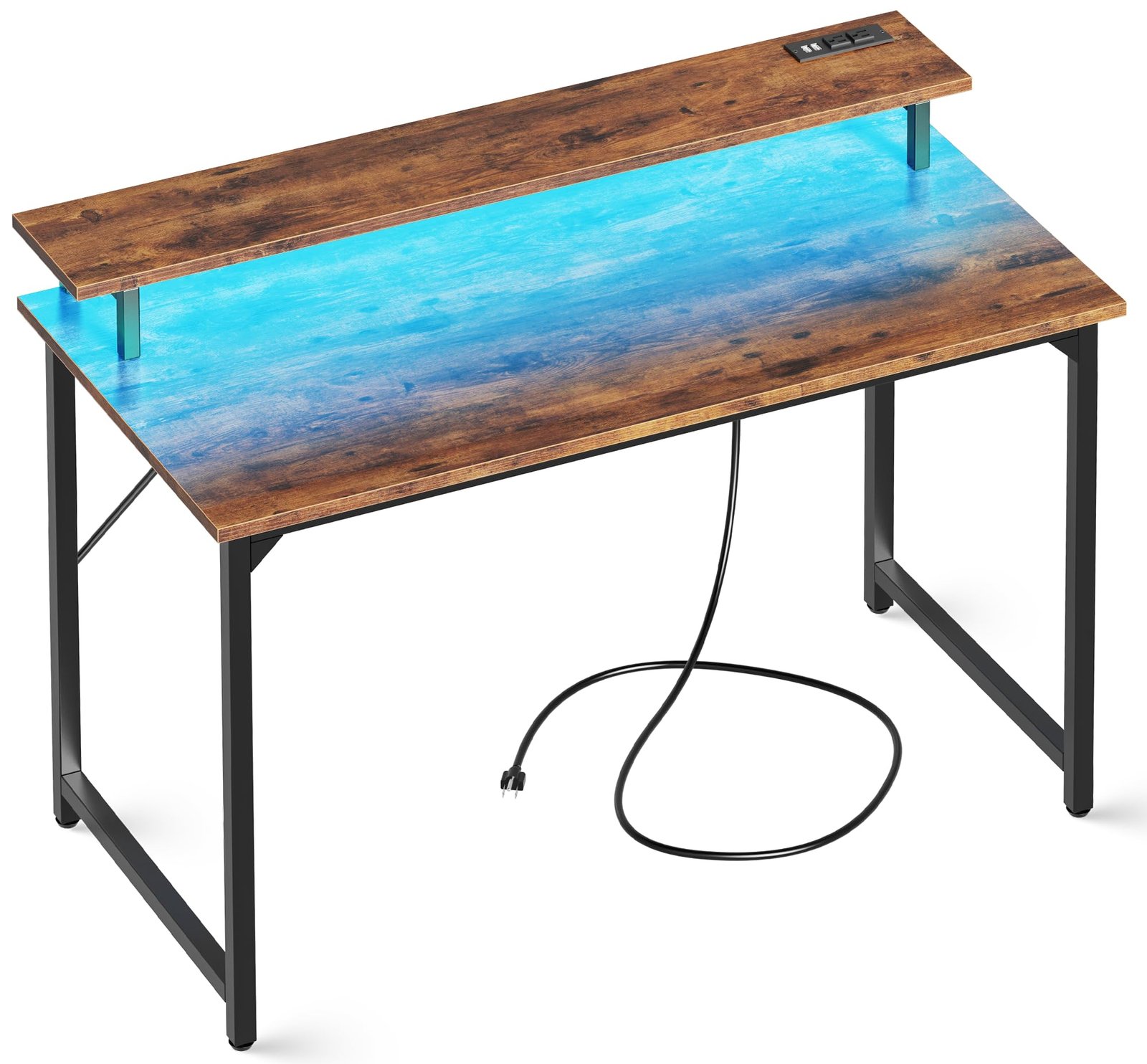 SUPERJARE 47 inch Computer Desk with LED Lights & Power Outlets