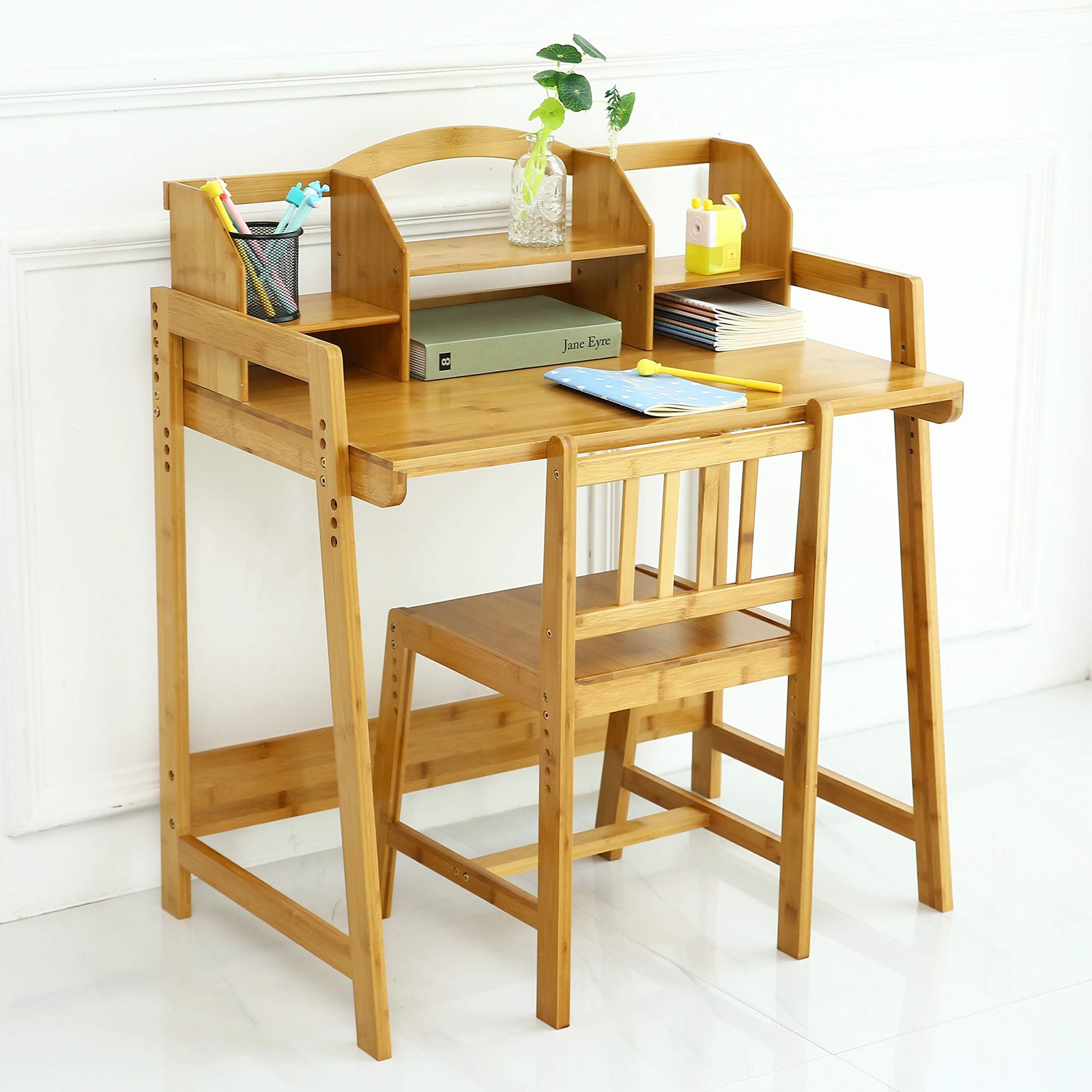 Unicoo Bamboo Height Adjustable Kids Desk and Chair Set