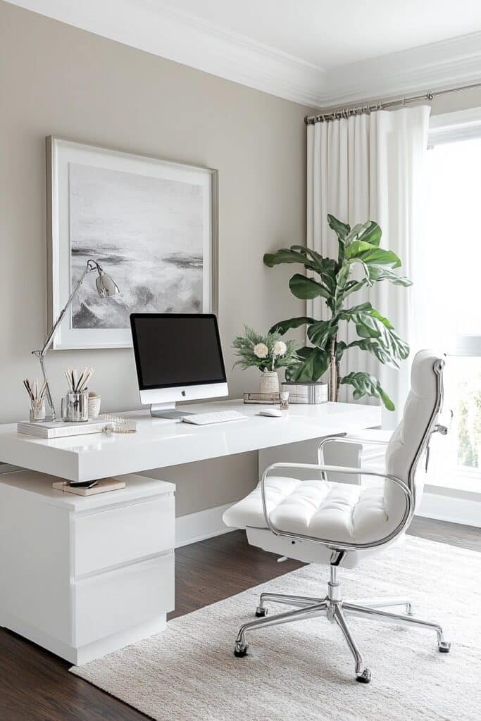 All-White Sleek Desk Setup