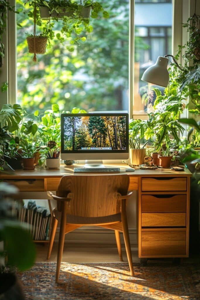 Cozy and Productive Small Office with Natural Elements