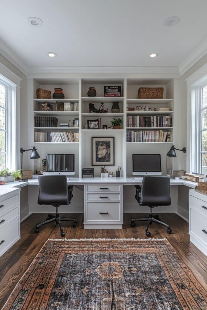 Dual Desk Setup with Abundant Storage