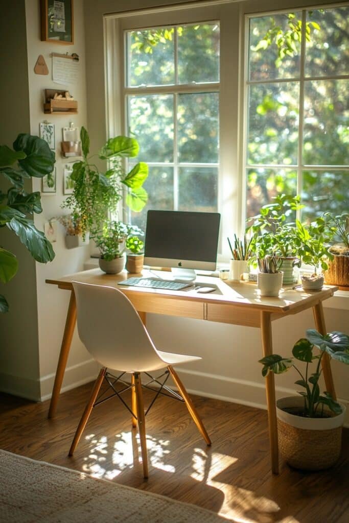 Fresh and Inviting Small Office with Plants