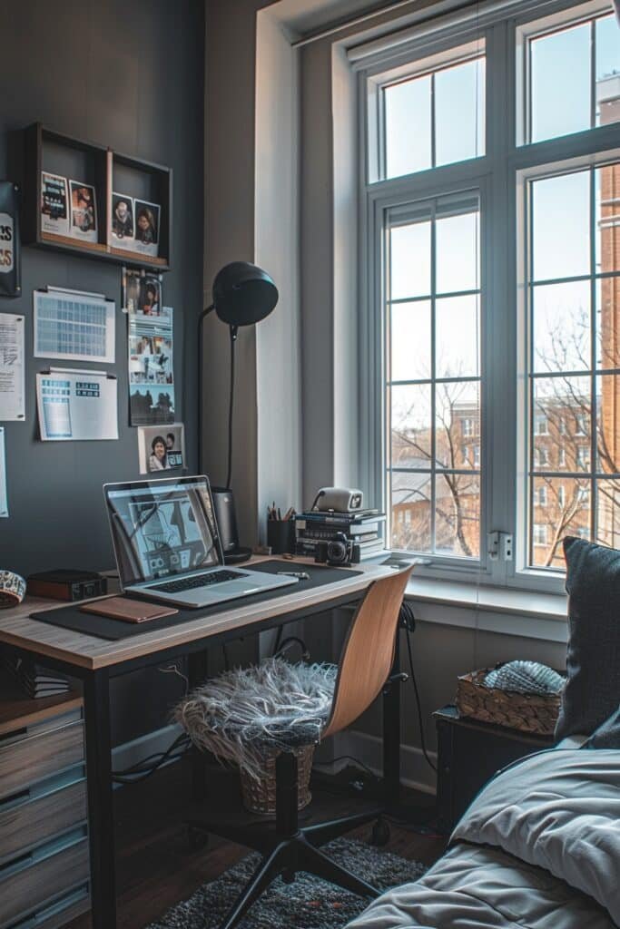 Monochromatic Dorm Desk by Window