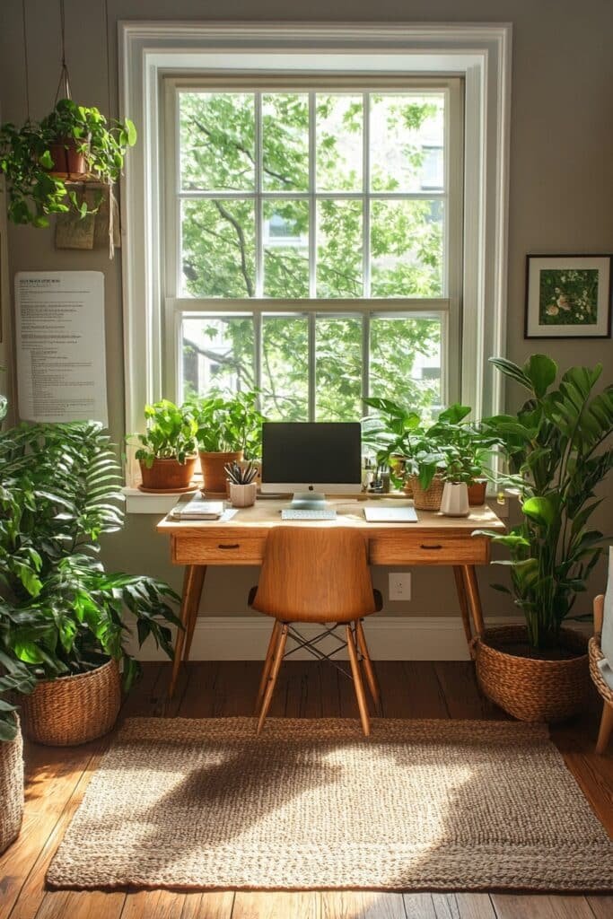 Nature-Lover’s Small Office with Indoor Plants