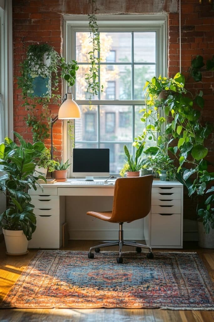 Serene Small Office with Potted Plants