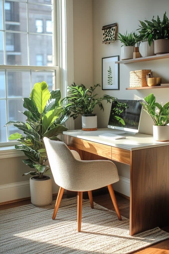Sleek and Modern Small Office with Plants