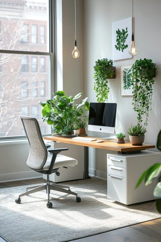 Small Office with Low-Maintenance Indoor Plants