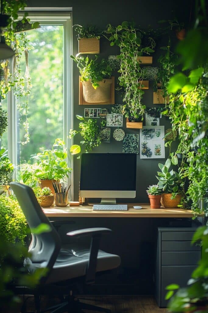 Small Office with Plants for a Fresh Look
