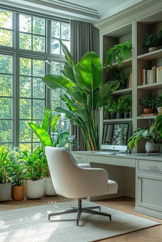 Small Office with a Green Corner Oasis