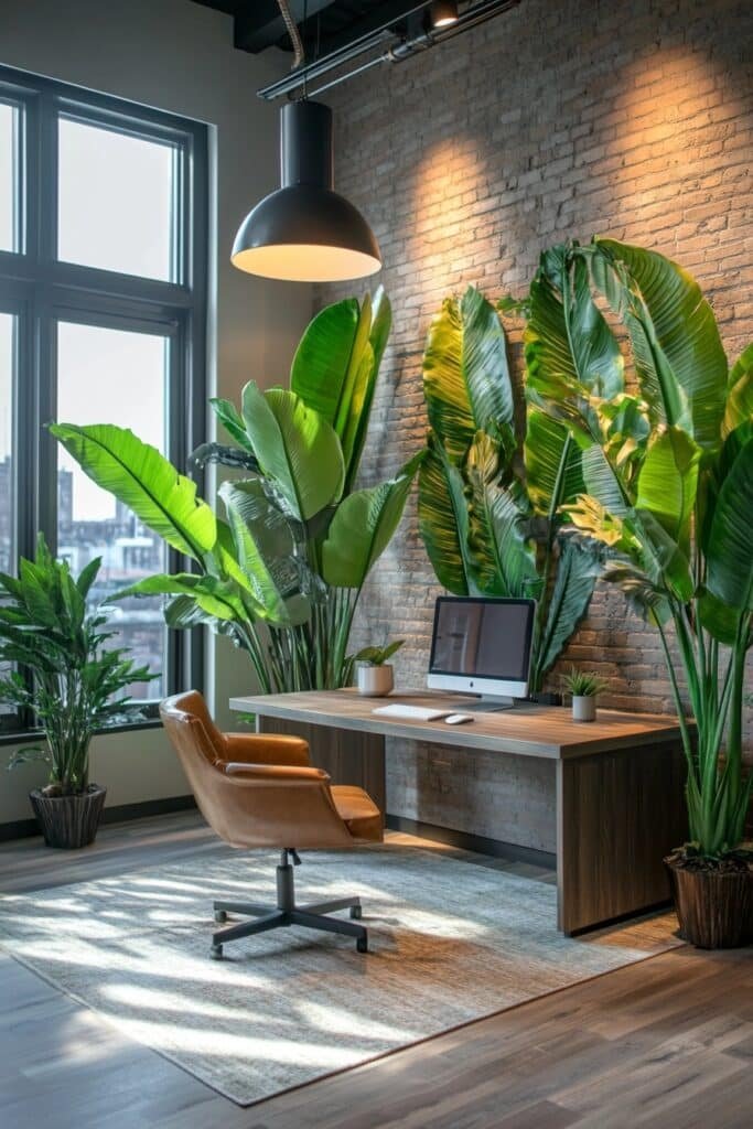 Stylish Small Office with Tropical Plants
