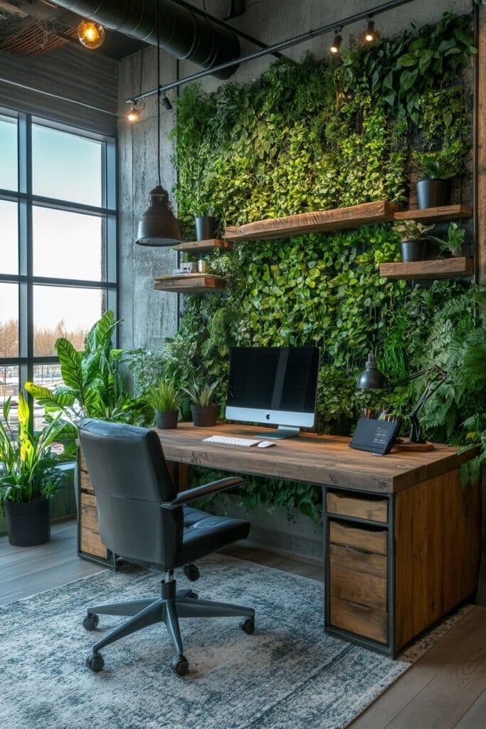 Vibrant Small Office with Green Plant Decor