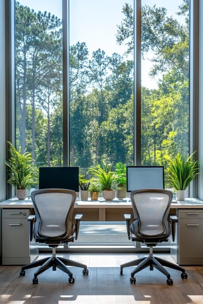 Window-Facing Dual Desk Setup