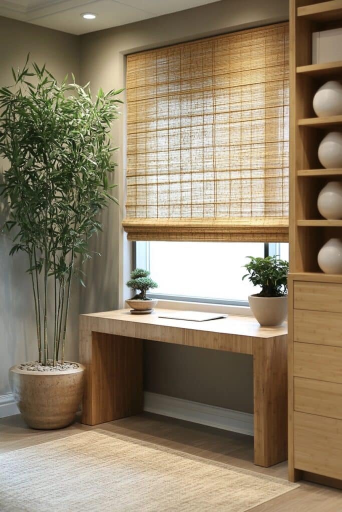 Zen-Inspired Small Office with Peaceful Plants