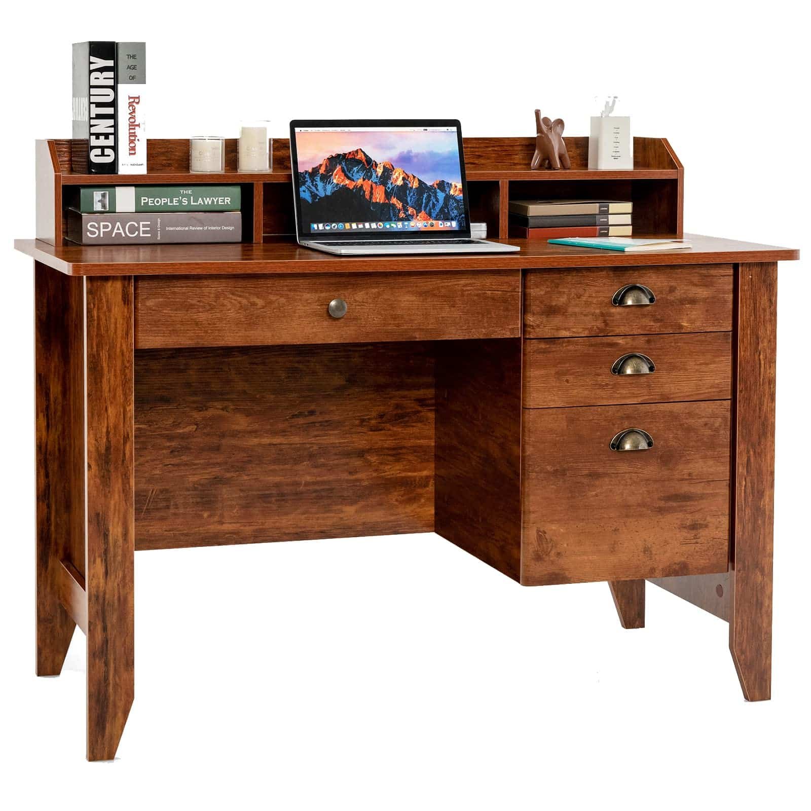 Tangkula Computer Desk with 4 Storage Drawers & Hutch